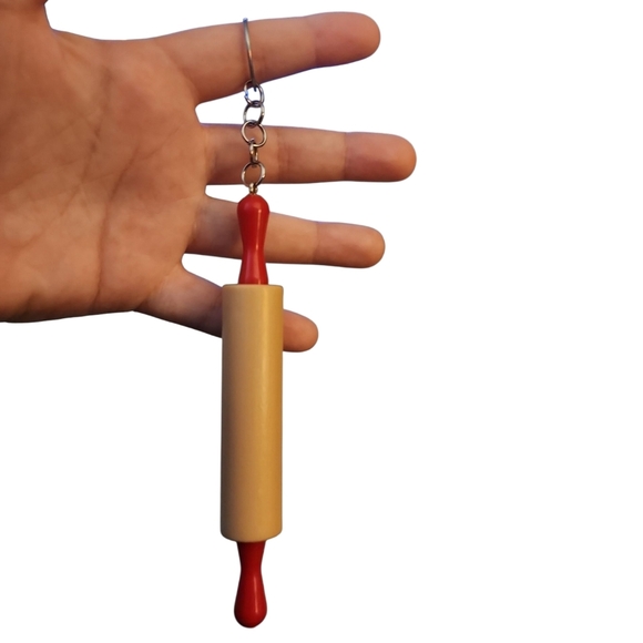 Red and Tan Rolling Pin Keychain - Picture 1 of 1